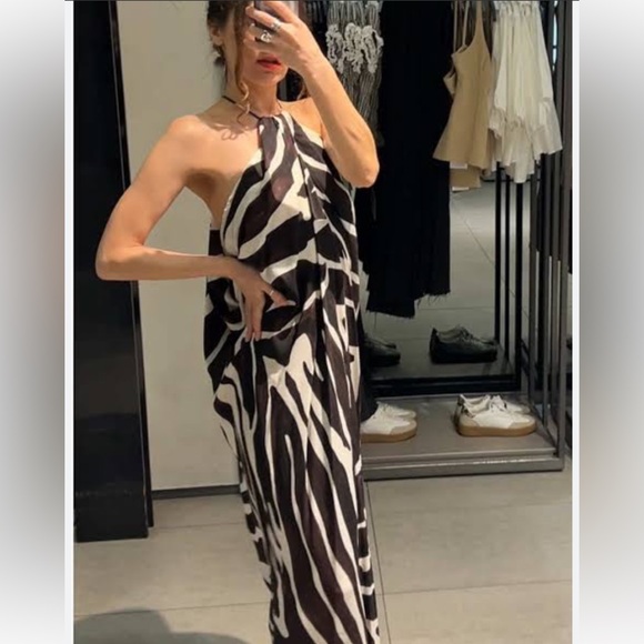Zara Dresses & Skirts - Halter Zebra-Print Maxi Dress in Black & White